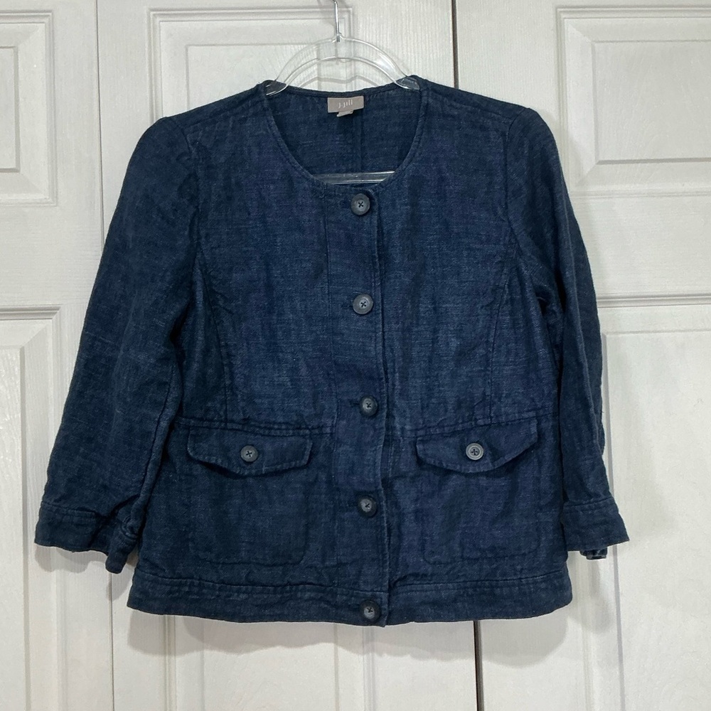 🩷 J. Jill Blue Linen Jacket Top - Size Small - Picture 2 of 7